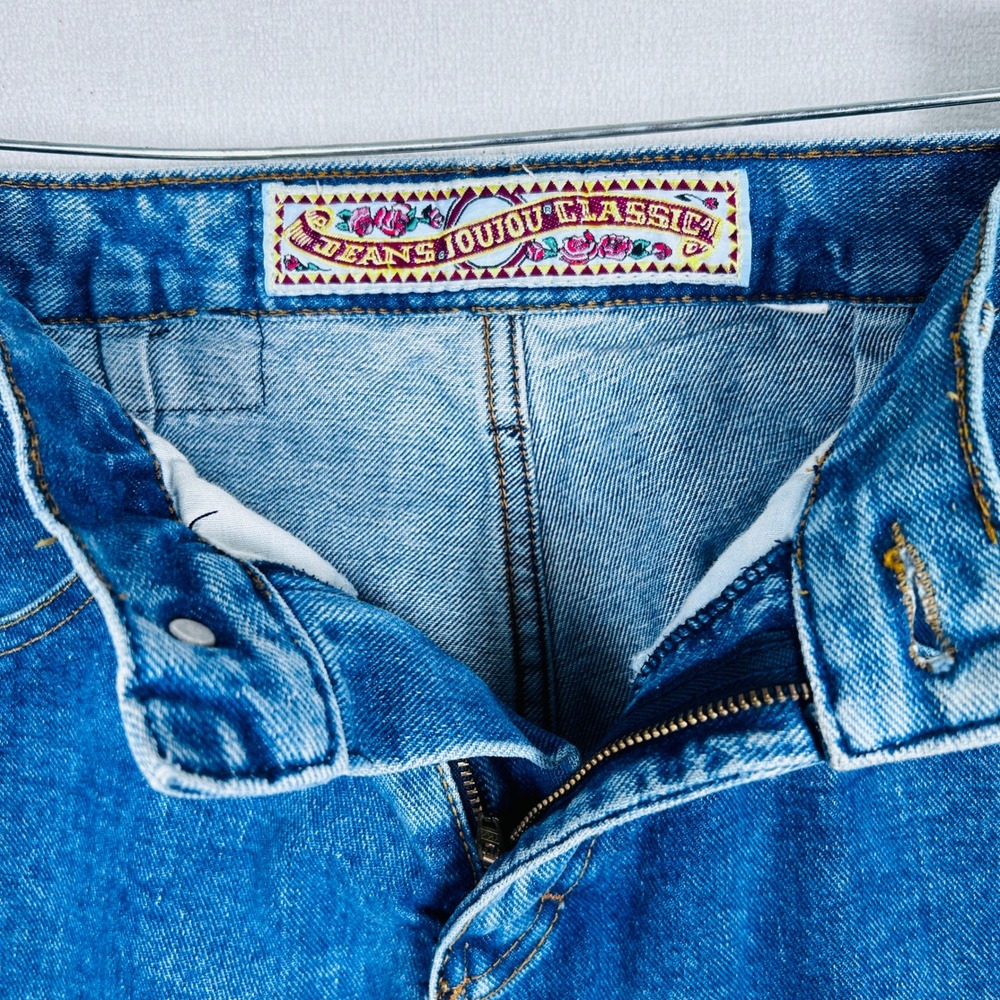 JouJou Jeans Blue Denim Bell bottom Womens 33 waist Button Detail High Rise - Picture 8 of 12